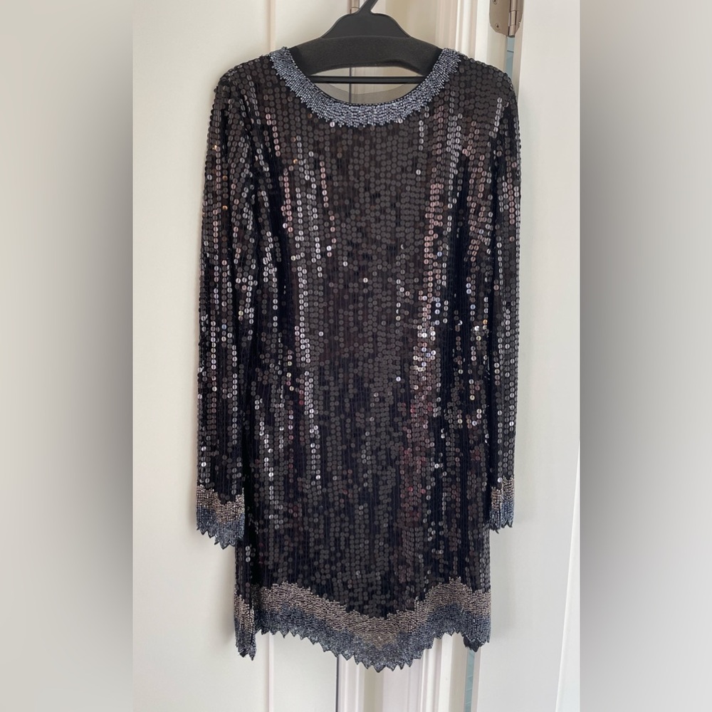 NWT Topshop Black Sequinned and Gold/Grey Beaded Short Dress with Deep U Back